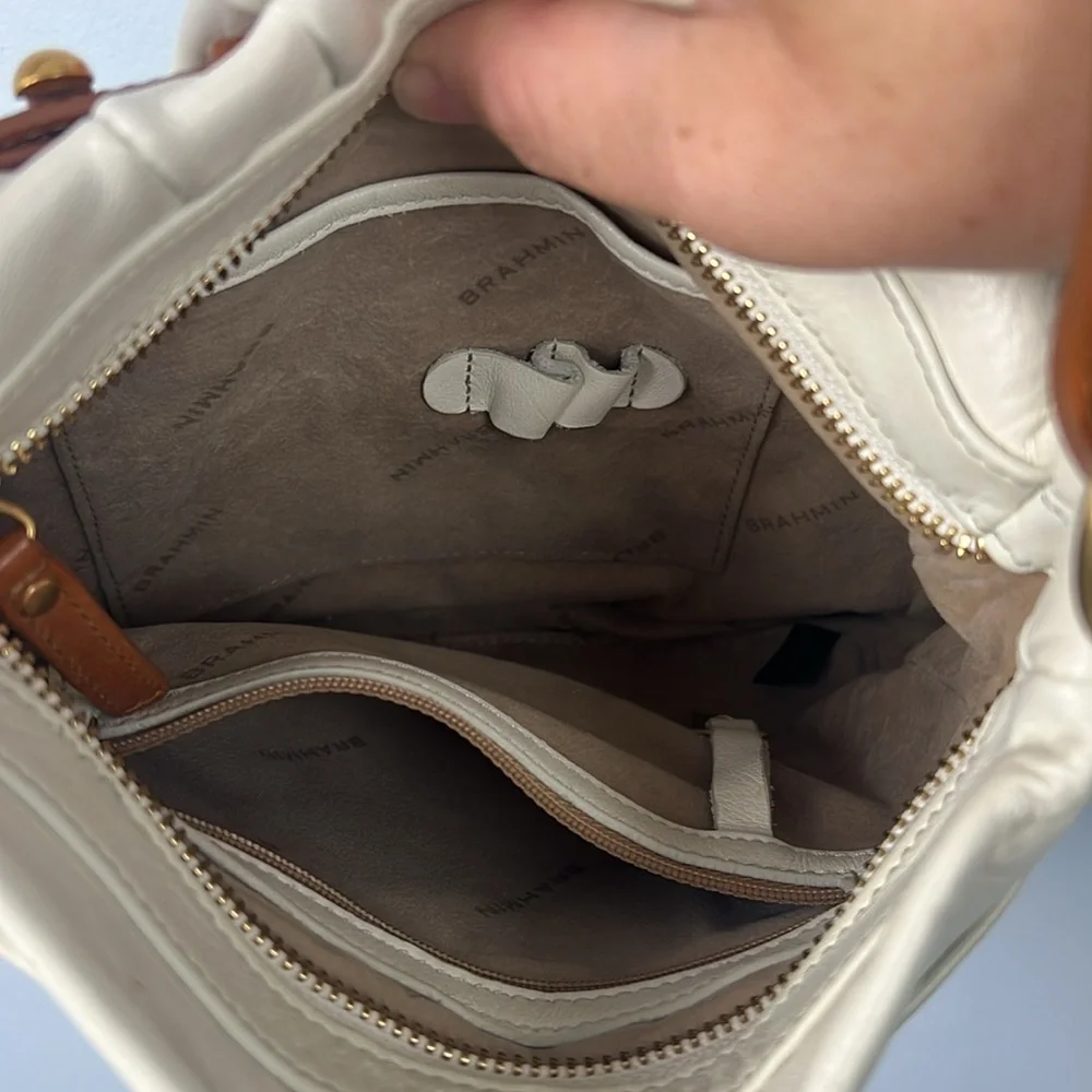 Vintage Brahmin pebbled leather cream & cognac crossbody bag
